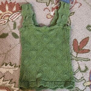 Green Textured Sleeveless Top